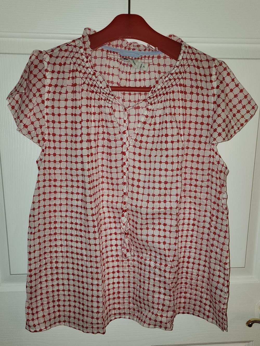Vineyard Vines Red and White Short-Sleeve Patterned Blouse